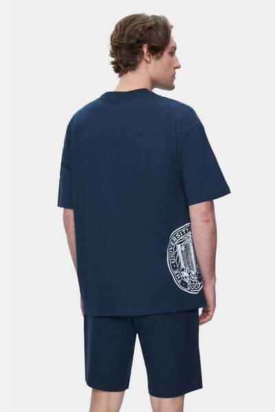 UCLA Ανδρικό μπλουζάκι IGNISO Navy Blue Crew με στάμπα Oversize