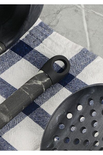 Tabivar Marble Patterned Kitchen Set Ladle Colander Spoon Spatula Black