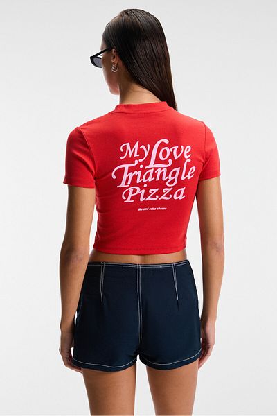 GRIMELANGE Mireza Women's Print Detailed Slim Fit Short Sleeve Round Neck Red T-Shirt