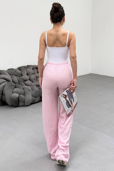 Sun Victoria Women's Elastic Waist Pink Linen Trousers