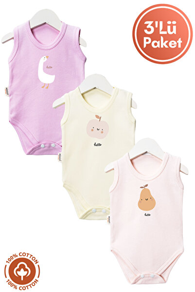 Baby Girl 100% Organic Cotton Cute Fruit Printed 0-12 Months 3pcs Sleeveless Singlet Baby Bodysuit
