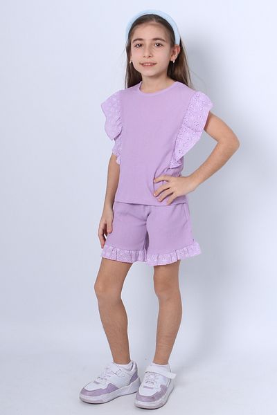 HÇM Girl's Medicated Shorts Suit Džandeletailli Solid Color Firflı