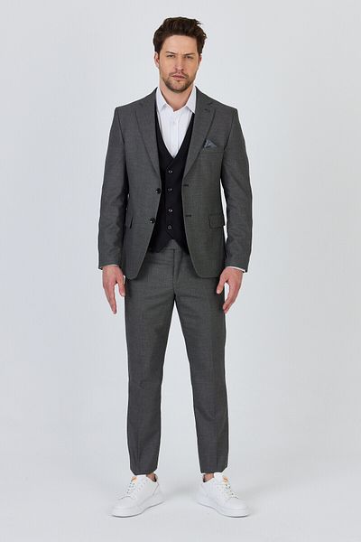 Frappoli Vitale Men's Dark Grey Polyester Fabric Slim Fit Suit with Jacket+Pants+Vest