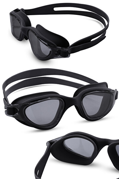 Telvesse Large Boy Pro Silikon Yetişkin Yüzücü Gözlüğü Buğu Yapmaz Ve Su Geçirmez Siyah