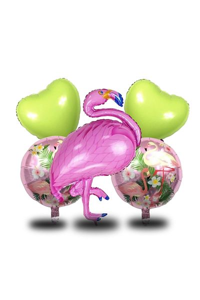 tedaks Set of 5 Flamingo Themed Green Foil Hearts Birthday Ornament Party Ornament