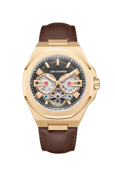 Lee Cooper LC08125.462 Men Automatic Display Watch & Leather Strap Dark Brown