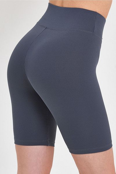 BANEGA Women's High Waist Tightening Anthracite Ribbed Biker Shorts Short Tights