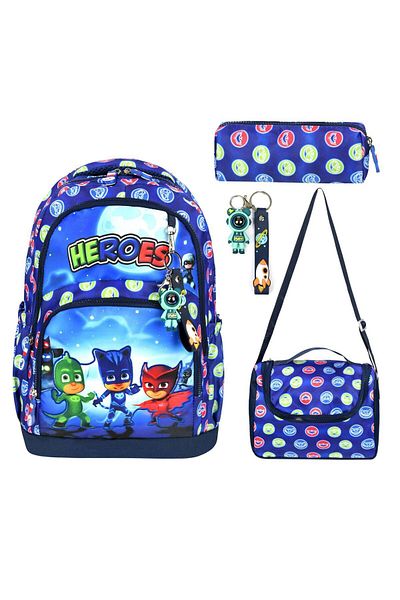 Bodmar Çanta Since 2023 Pijamaskeliler Blue Triple Boy Elementary School School Bag Set (Bag Thermal Lunch Bag Pen Holder)