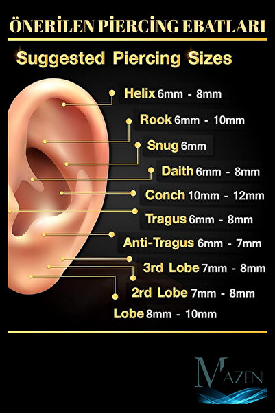 MAZEN 316l Çelik Tragus Piercing | Kararmaz Yarım Halka Nal Model | Kıkırdak Uyumlu | 1 Adet