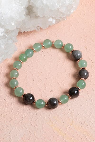 OSMANLI DOĞAL TAŞ Certified Aventurine, Obsidian and Hematite Natural Stone Bracelet
