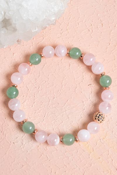 OSMANLI DOĞAL TAŞ Certified Pink Quartz and Aventurine Natural Stone Bracelet