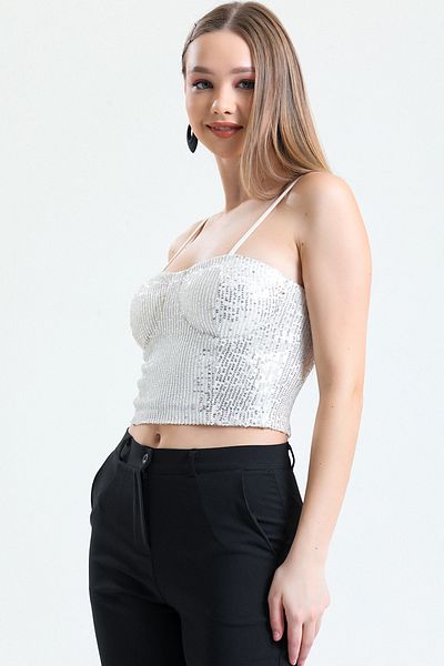Sense Μπεζ παγιέτα Bustier - με γάντι, φερμουάρ στην πλάτη Bst33154