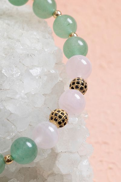 OSMANLI DOĞAL TAŞ Certified Aventurine, Pink Quartz and Hematite Natural Stone Bracelet
