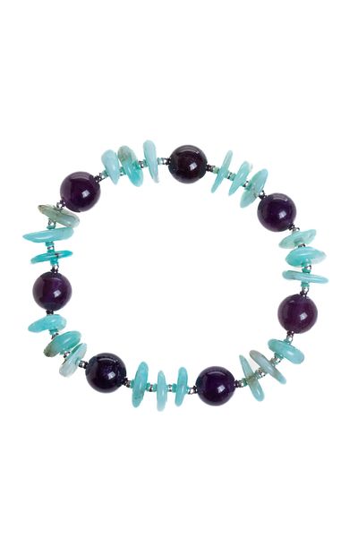 OSMANLI DOĞAL TAŞ Certified Amazonite, Amethyst and Hematite Natural Stone Bracelet
