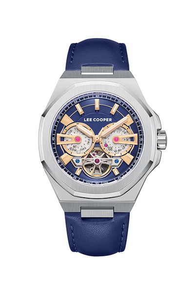 Lee Cooper LC08125.399 Men Automatic Display Watch & Leather Strap Dark Blue