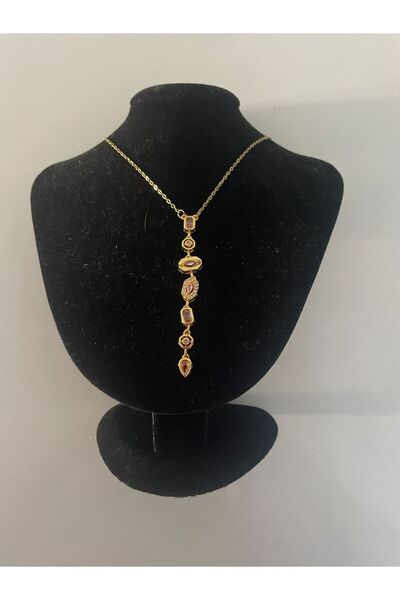 Vipfoni قلادة منخفضة القطع من الفولاذ متعددة الألوان مكونة من 7 عناصر من حجر ...