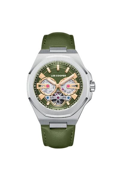 Lee Cooper LC08125.375 Men Automatic Display Watch & Leather Strap Dark Green