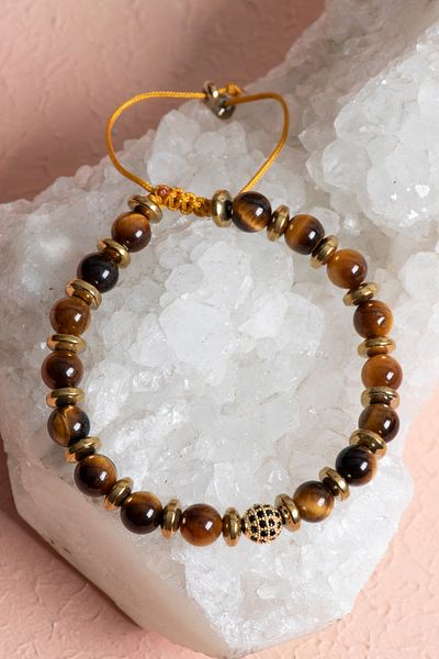 OSMANLI DOĞAL TAŞ Certified Tiger Eye and Hematite Natural Stone Bracelet