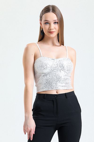 Sense Μπεζ παγιέτα Bustier - με γάντι, φερμουάρ στην πλάτη Bst33154