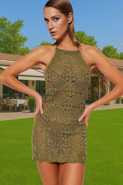 PayBuy Women's Mini Length Halter Neckline Knitted Beach Dress Cotton Summer High Quality Distinguished Material