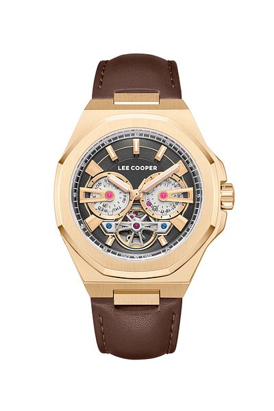 Lee Cooper LC08125.462 Men Automatic Display Watch & Leather Strap Dark Brown