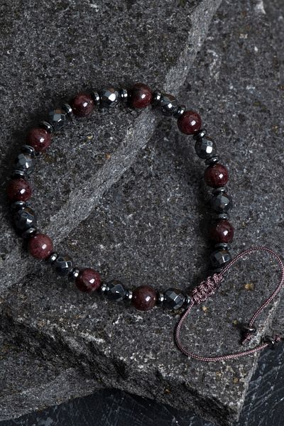 OSMANLI DOĞAL TAŞ Certified Garnet and Hematite Natural Stone Bracelet