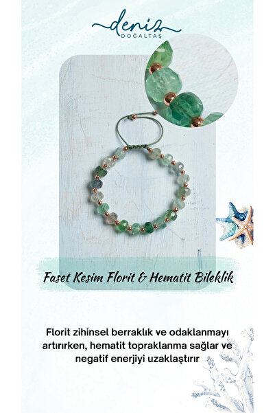 Deniz Doğal Taş Sertifikalı Faset Kesim Florit & Hematit Bileklik – Zihinsel ...