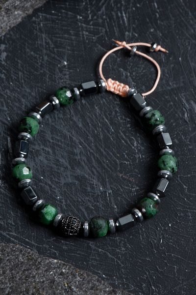 OSMANLI DOĞAL TAŞ Certified Anyolite and Hematite Natural Stone Bracelet