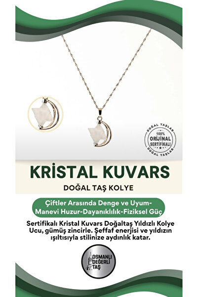 OSMANLI DEĞERLİ TAŞ Sertifikalı Kristal Kuvars Doğaltaş Yıldızlı Kolye Ucu, G...