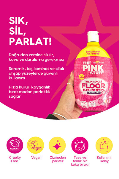ThePinkStuff Zemin Temizleyici Sprey / Fışkırtma & Paspas /Hızlı Kuruyan Formül / Susuz Kullanım Kolaylığı 750ml