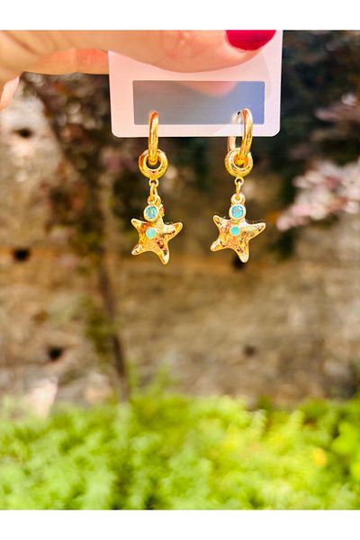 Markiz Takı Blue Stone Star Earrings