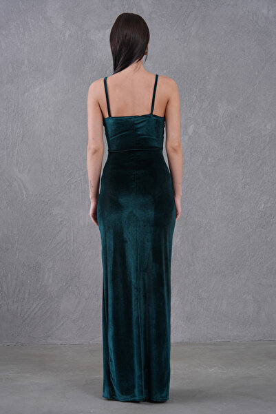 vuvutasarım Women's Velvet Low-cut and Slit Strap Evening Dress