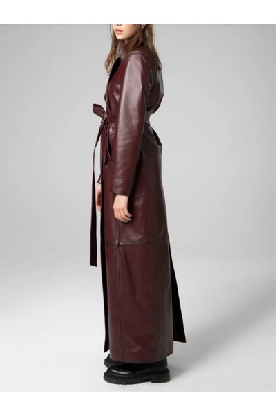 shop Women's Long Khaki Leather Trench Coat