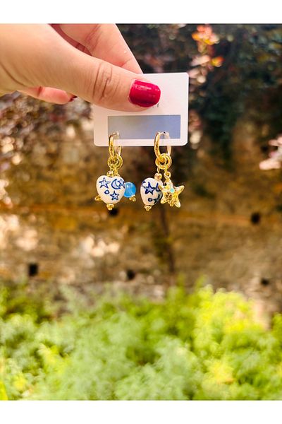 Markiz Takı White Heart Star Detail Earrings