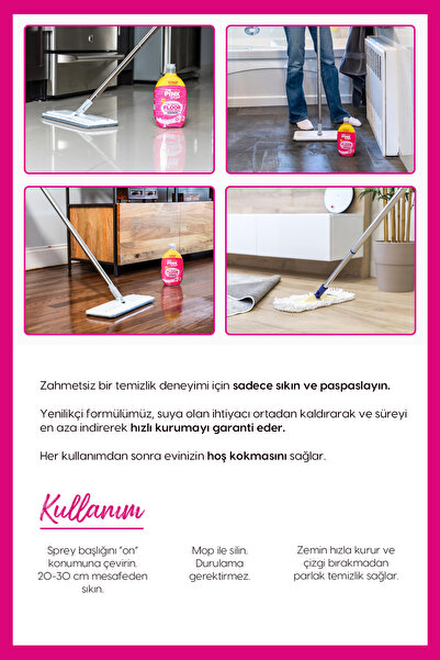 ThePinkStuff Zemin Temizleyici Sprey / Fışkırtma & Paspas /Hızlı Kuruyan Formül / Susuz Kullanım Kolaylığı 750ml