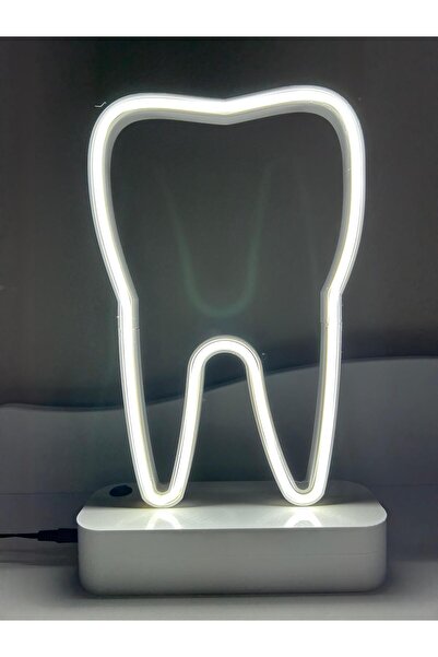 Neon Diş Şeklinde Neon LED Lamba - 12V Adaptörlü - Aç Kapa Düğmeli - 3D Yazıcı Üretim