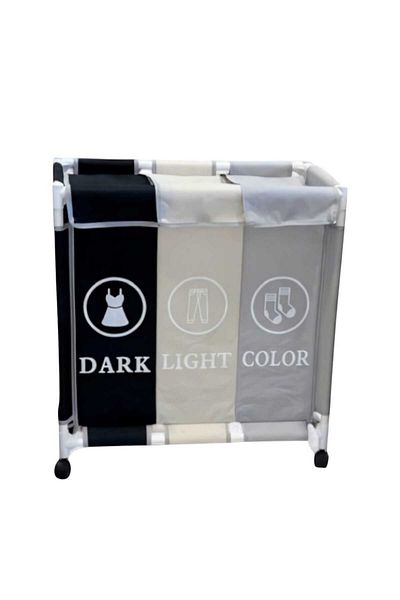 BUNCA 3-compartment laundry basket, 64 x 60 x 35 cm, with wheels and a top lid, for easy organization of laundry at home