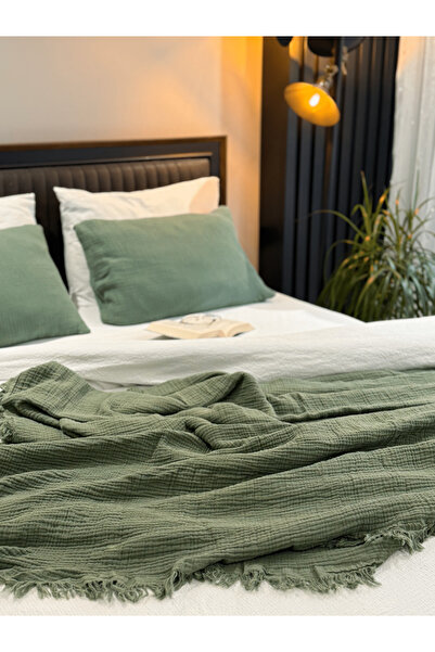 Almir Home Khaki Green 4 Layer Muslin Bedspread (Pike King Size 260-220)