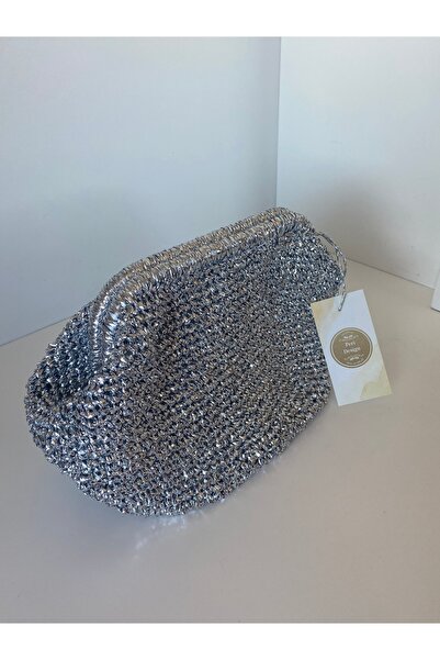 PeriStore حقيبة محفظة كبيرة الحجم محبوكة يدويًا باللون الفضي المعدني مقاس 30 ...