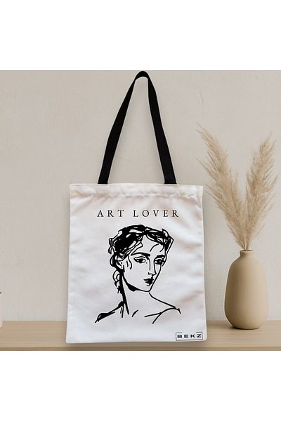 BEKZ Sacosa Textila Cu Fermoar, Geanta Tote, Model Art Lover, 38x34.5 Cm, Alba, ®