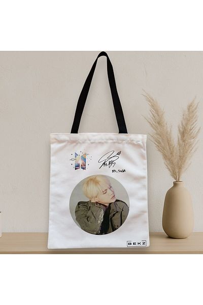 BEKZ Textile Bag With Zipper, Tote Bag, Bts Suga Pattern, 38x34.5 Cm, ​​White, ®