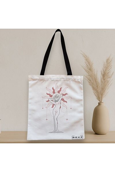 BEKZ Sacosa Textila Cu Fermoar, Geanta Tote, Model Feminine Solar Aura, 38x34.5 Cm, Alba, ®