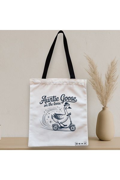 BEKZ Textile Bag With Zipper, Tote Bag, Auntie Goose On The Loose Model 38 X 34.5 Cm, ​​White, ®