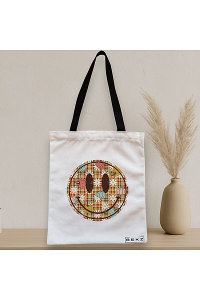 BEKZ Sacosa Textila Cu Fermoar, Geanta Tote, Model Magda Smile, 38x34.5 Cm, Alba, ®