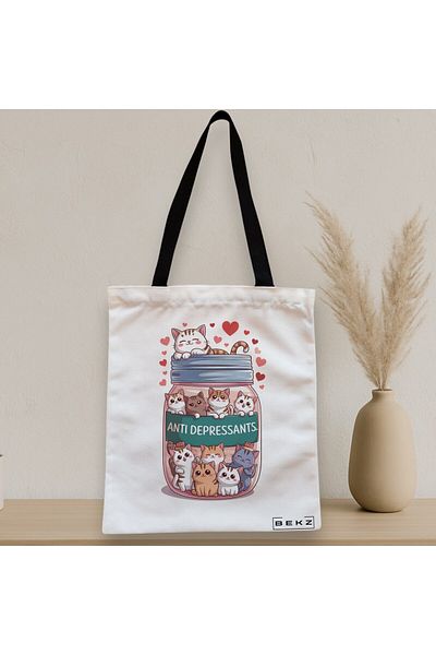 BEKZ Textile Bag With Zipper, Tote Bag, Anti Depressant Pattern Doggos 2 38 X 34.5 Cm, ​​White, ®