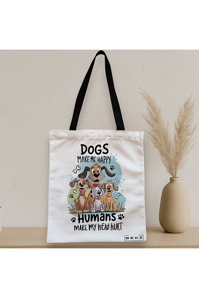 BEKZ Zippered Textile Bag, Tote Bag, Dogs Make Me Happy Humans Make My Head Hurt Pattern 38 X 34.5 C