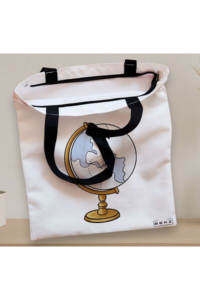 BEKZ Sacosa Textila Cu Fermoar, Geanta Tote Travel Girl 17, 38x34.5 Cm, Alba, ®