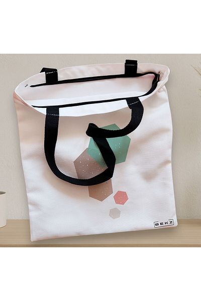 BEKZ Textile Bag With Zipper, Tote Bag, Hexagons Pattern, 38x34.5 Cm, ​​White, ®