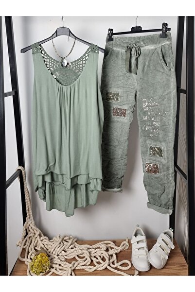 pudubutik Lace Detail Viscose Undershirt Khaki Italian