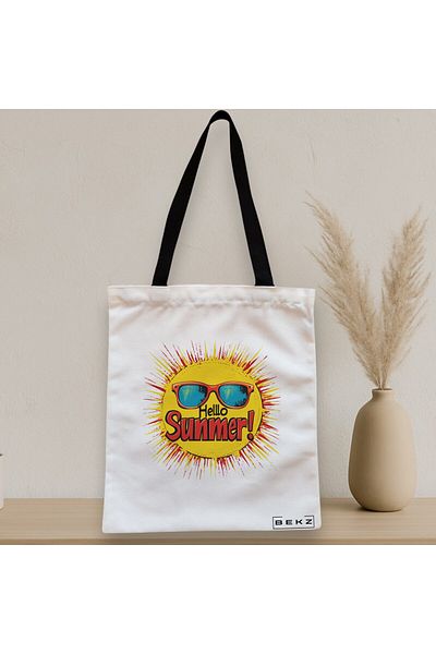 BEKZ Textile Bag With Zipper, Tote Bag, Sun Faces 4 Model 38 X 34.5 Cm, ​​White, ®